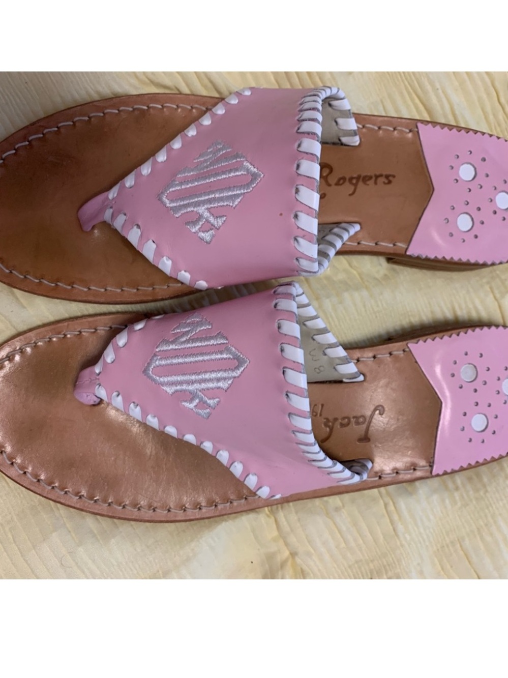 Jack Rogers Pink Leather Whipstitch Thong Sandals